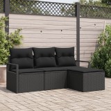 Set de sofa pentru gradina Gossi de 4 piese cu perne, ratan poli negru, set de sofa pentru gradina Gossi de 2 locuri cu depozitare si perne, ratan pol