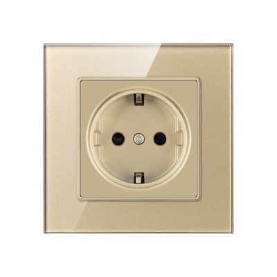 Priza Techstar&amp;reg; Crystal TS1, Sticla Securizata, Simpla, Culoare Auriu Sandcastle, 16A foto