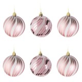 Set Globuri Crăciun, 6 Bucăți, Roz Mat și Lucios, cu Glitter, 8cm, Plastic