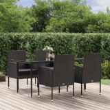 VidaXL Set mobilier de grădină cu perne, 5 piese, negru, poliratan 3156786