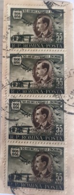 Romania 1956 Lp 411 Traian Vuia strip de 4 timbre stampilat foto
