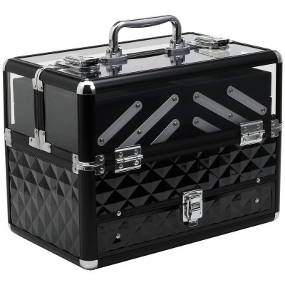 Geanta pentru cosmetice/accesorii baie, aluminiu, 6 compartimente, neagra, 30x18.5x22 cm foto