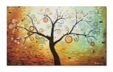 Tablou pictat manual living, dormitor, Copac inflorit, copacul vietii, bucurie - 100x60cm ulei pe panza in relief efect 3D, Superb