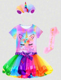 Cumpara ieftin Set costum nou aniversare fetite 3-4 ani- model unicorn tricou+fusta