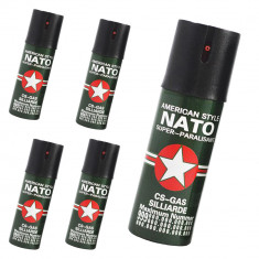 Set 5 sprayuri autoaparare IdeallStore&reg;, Nato Assault, aluminiu, 60 ml, verde, husa inclusa