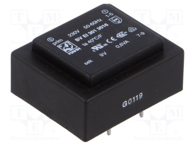 Transformator &amp;icirc;ncapsulat HAHN 0,6VA 230V AC 9V 67mA PCB BVEI foto