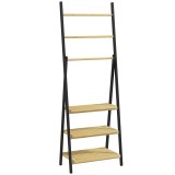 HOMCOM Cuier de Podea Pliabil pentru Prosoape cu 3 Bare și 3 Rafturi, Suport din Bambus, 53x31x153 cm, Lemn Natural | Aosom Romania