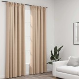 VidaXL Perdele opace aspect p&acirc;nză, c&acirc;rlige, 2 buc. bej, 140x225 cm