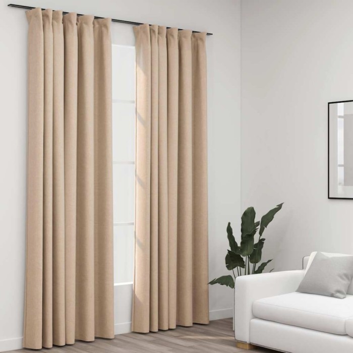 Perdele opace aspect p&acirc;nză, c&acirc;rlige, 2 buc. bej, 140x225 cm