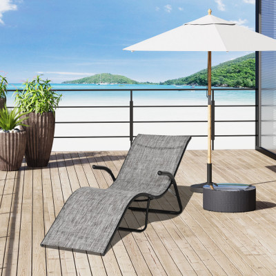 Outsunny Sezlong pentru Plaja Pliabil Ergonomic de Exterior din Metal si Tesatura Plasa, 170x62x68cm, Gri foto