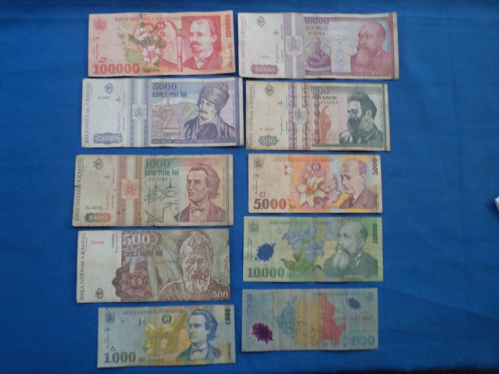LOT 10 BANCNOTE ANI DIFERITI -ROMANIA