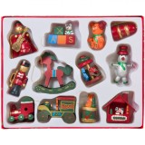 Set Ornamente Brad Crăciun, Figuri Diverse, Lemn, 5 cm, 12 Buc, Multicolor, Oem