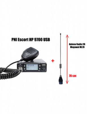 Statie Radio CB PNI Escort HP 9700 USB ASQ 12v 24v + Antena Radio CB Megawat ML70 foto