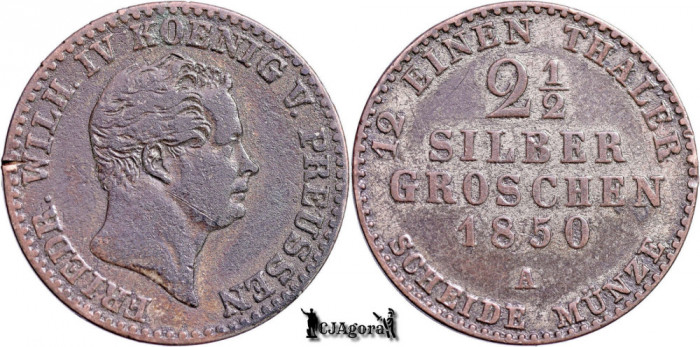 1850 A, 2&frac12; Silbergroschen - Frederic al IV-lea - Regatul Prusiei | KM 444