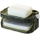 Savoniera Dubla, Flippy, 2 Straturi, Instalare fara Perforare, Agatatoare Burete, 13.5 x 8.5 x 6 cm, Verde Inchis