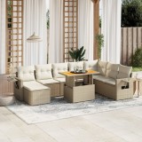 Gossi set canapele de gradina, 9 piese, cu perne, bej, poliratan