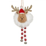 Ornament Crăciun, Cerb Lemn, Glitter Auriu, Pompon Alb, Mărgele și Clopoței, 9x19 cm, Oem
