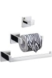 Set de accesorii pentru baie din 3 piese, oțel inoxidabil SUS 304, suport pentru h&acirc;rtie igienică, bară pentru prosop, c&acirc;rlig pentru halat