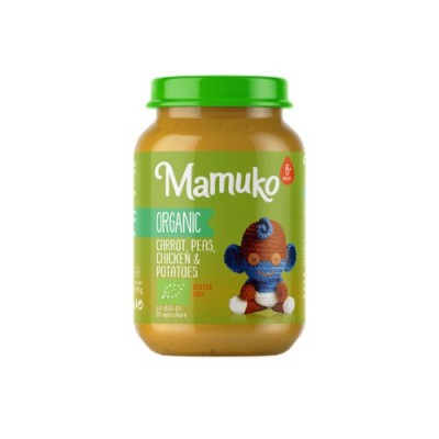 Piure de morcovi, mazare, cartofi cu pui, bio, 190g, Mamuko foto