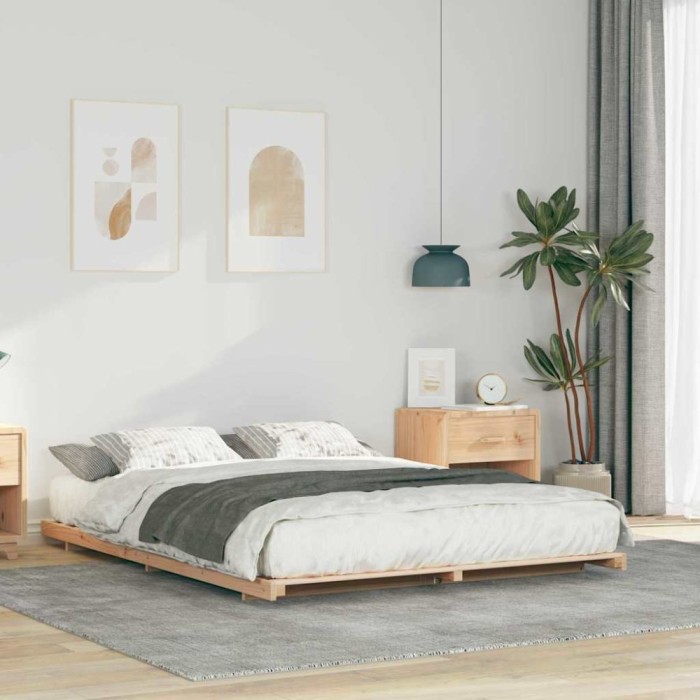vidaXL Cadru de pat de podea Maro 140 x 210 cm Lemn masiv de pin