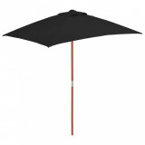 Umbrelă de soare, exterior, st&acirc;lp lemn, negru, 150x200 cm, vidaXL