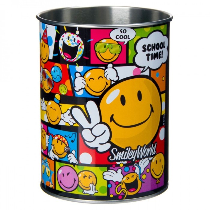 Suport metalic pentru pixuri si creioane, model smiley, 8×10 cm, multicolor Suport metalic pentru pixuri si creioane, model smiley, 8×10 cm, multicolor