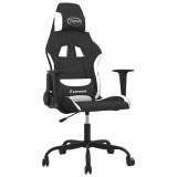 Cumpara ieftin Scaun de gaming cu masaj, negru si alb, material textil