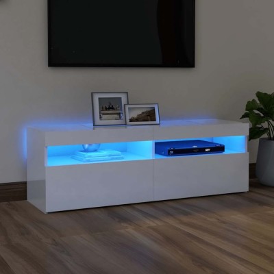 vidaXL Comodă TV cu lumini LED, alb extralucios, 120x35x40 cm foto