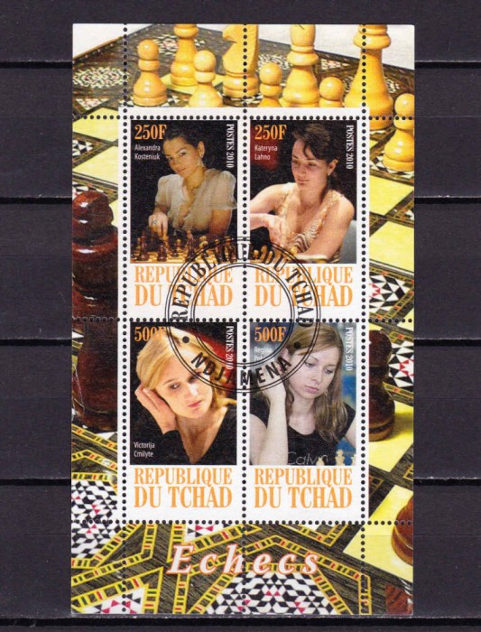 (C37) Chad 2010 ,&quot;Femei campioane la sah&quot;, colita , non UPU , stampilata