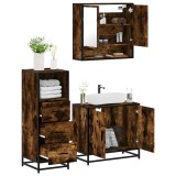Cumpara ieftin Set mobilier de baie, 3 piese, stejar fumuriu, lemn prelucrat
