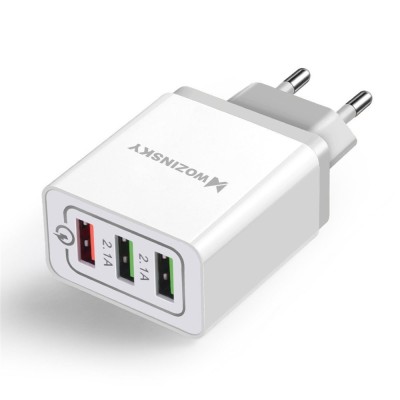 Incarcator Quick Charge 3.0A cu 3 Porturi USB - Doar Priza (Alb) Wozinsky WWC-01 foto