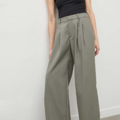 Won Hundred pantaloni femei, culoarea verde, lat, high waist 2699-14199