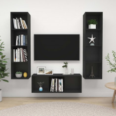 Set de dulapuri TV, 3 piese, negru, lemn prelucrat foto