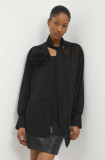 Cumpara ieftin Answear Lab camasa femei, culoarea negru, cu un decolteu legat, relaxed