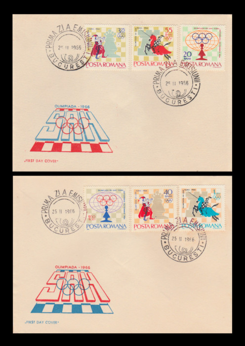 1966 Romania - 2 FDC Olimpiada de Sah - Havana, LP 621