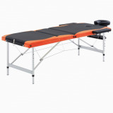 Masa de masaj pliabila, 3 zone, negru si portocaliu, aluminiu GartenMobel Dekor, vidaXL