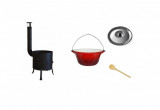 Set ceaun fonta emailat 15lit. cu soba 36cm, lingura de lemn 40cm cu capac Handy KitchenServ, Perfect Home