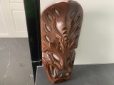 Imensă mască africană veche tribală sculptată manual din lemn masiv,simbol al protecției și puterii,stare perfectă de colecție/decor.