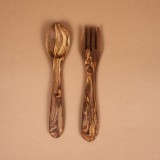 Set lingura si furculita din lemn de măslin 20 cm