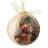 Glob Crăciun, Model Vintage, Ilustrație Moș Crăciun și Copii, Culoare Ecru, 7.5 cm
