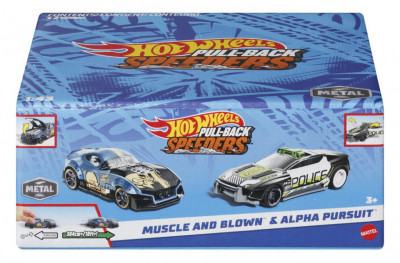 HOT WHEELS SET 2 MASINUTE METALICE PULL BACK MUSCLE AND BLOWN SI ALPHA PURSUIT foto