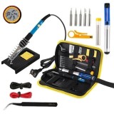 Set pistol de lipit cu 15 piese, putere 60W, cu temperatura reglabila, unealta pentru dezizolat cablu, penseta, tub cu fludor, varfuri de schimb, negr
