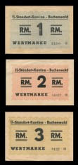 Bancnote 1, 2, 3 Reichs-Marks 1939 -1944 -lagarul Buchenwald -foarte rare foto
