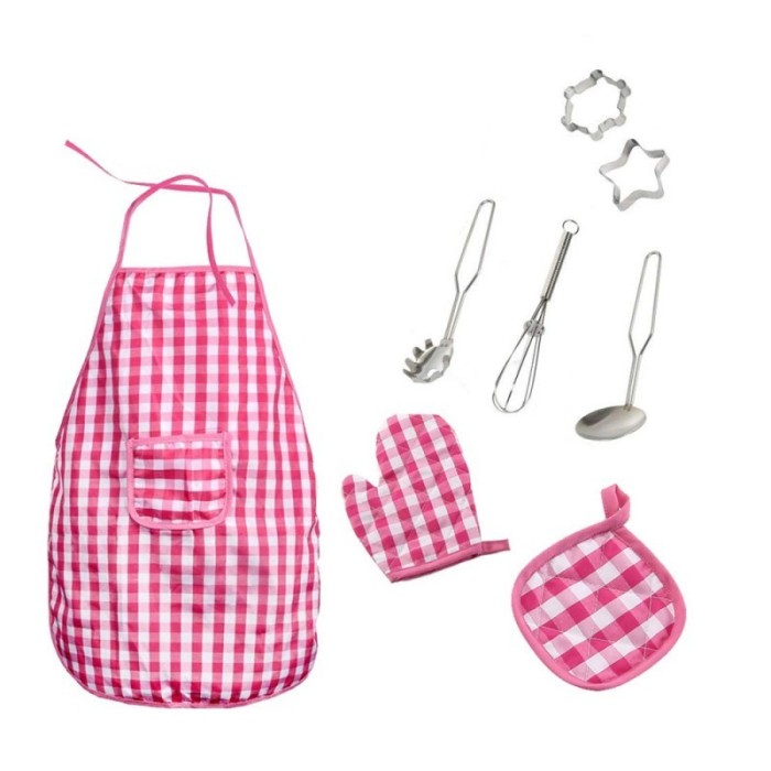 Set Chef copii, sort si ustensile pentru gatit, 8 piese