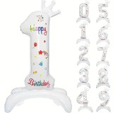 Balon din Folie Metalizata, Cyrax, Figurina Cifra, Model 1 cu Happy Birthday Scris, Tema Aniversare 81 cm, Ambalaj Individual, Pai Inclus, Umflare cu