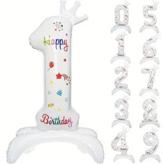 Balon din Folie Metalizata, Cyrax, Figurina Cifra, Model 1 cu Happy Birthday Scris, Tema Aniversare 81 cm, Ambalaj Individual, Pai Inclus, Umflare cu