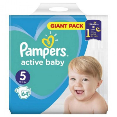 Scutece Pampers Active Baby Nr. 5, 11-16 kg, 64 Buc/Bax, Scutece, Pampers, Scutece Pampers, Pampers Active Baby, Scutece Bebelusi, Scutece pentru Bebe foto