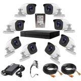 Kit supraveghere Hikvision seria HiWatch 8 camere 5 Megapixeli IR 20M Lentila 2.8mm DVR TurboHD 8 canale HDD 1TB Accesorii SafetyGuard Surveillance, Rovision