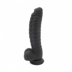 Dildo Realist cu Striatii si Ventuza Silicon Negru 22 cm foto