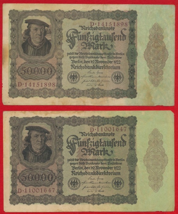 2 Reichsbanknote 50 000 Mark din 19 noiembrie 1922